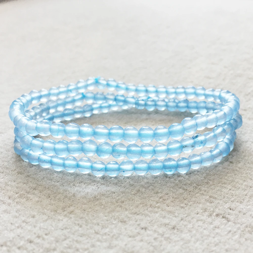 

MG0074 Wholesale New Design 4 MM Celestine 3 Wrap Bracelet Natural Stone Wrist Yoga Mala Womens Mini Gemstone