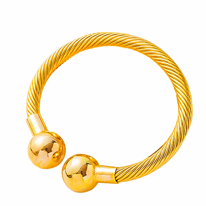1pcs 3MM Dubai Bangles for Women Indian GoldlenBracelets Copper  Cuff Saudi Arabra Wedding Bridal Jewelry
