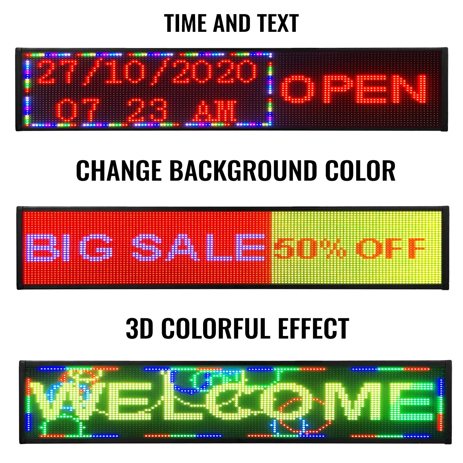 VEVOR P10 Led Scrolling Sign 38x6.5in Full Color Rolling Information Text Store Message Board WiFi Programmable Digital Display