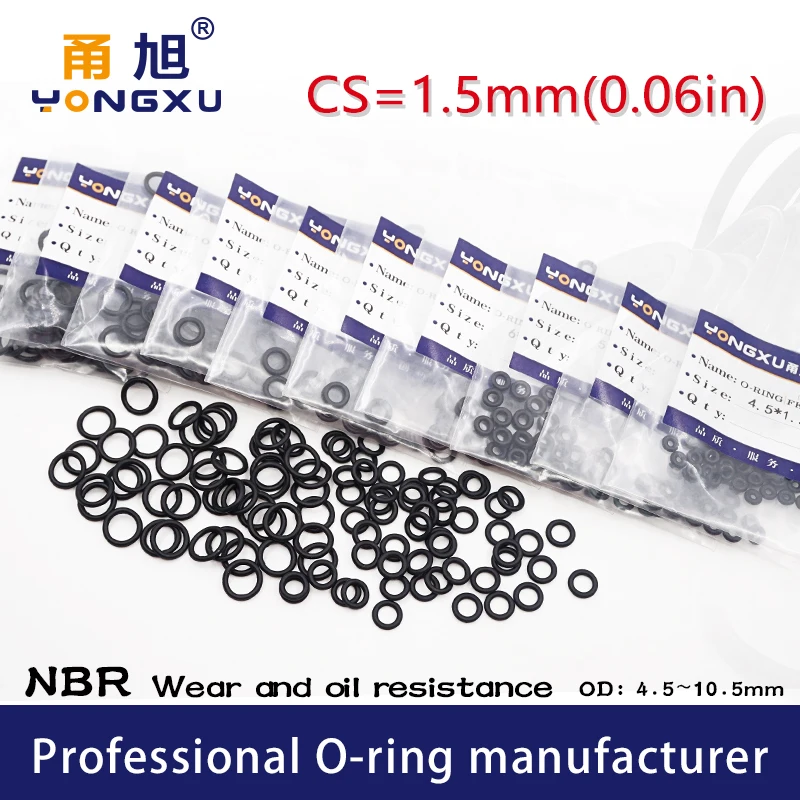 50PCS/Lot Black NBR Sealing O Ring CS1.5mm OD4/4.5/5/5.5/6/6.5/7/7.5/8/8.5/9/9.5/10/10.5*1.5mm Rings Seal Rubber Gasket Washer.-