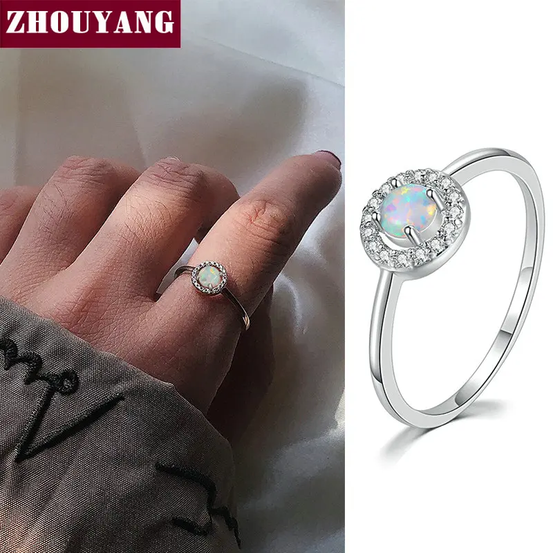 ZHOUYANG Ring For Women 4mm Small OPAL STONE Simple Style Silver Color Finger Ring Fashion Jewelry Gift For Girls ZYR848