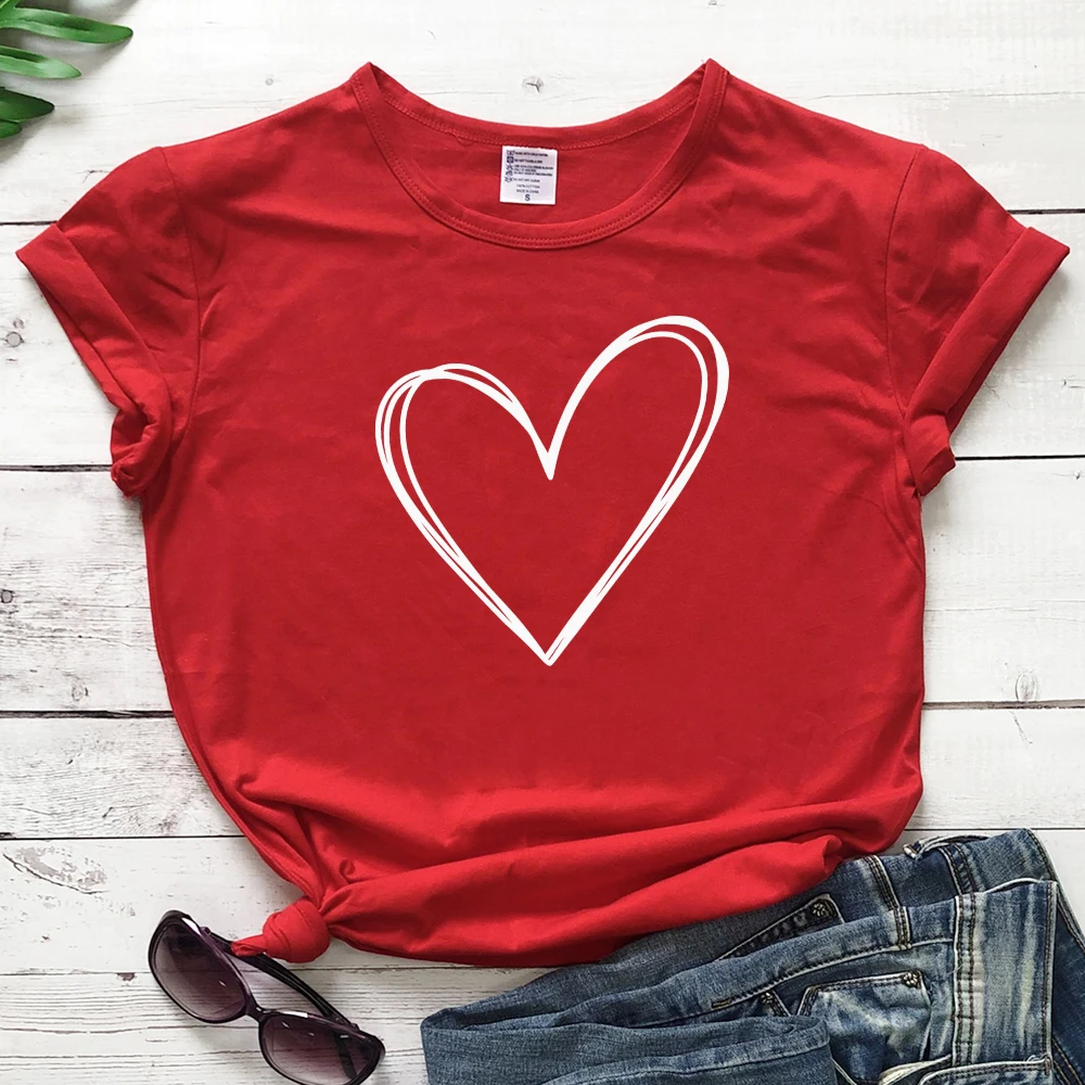 Funny Love Heart Valentine T-shirt Cute Valentine's Day Gift Tshirt For Girlfriend Casual Women Graphic Couples Tee Shirt Top