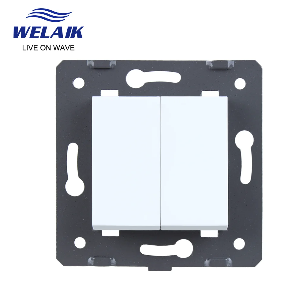 WELAIK EU Push-Button 2Gang 1Way Light DIY-Parts Wall- Switch-Crystal-Glass-Panel AC110-250V A721W