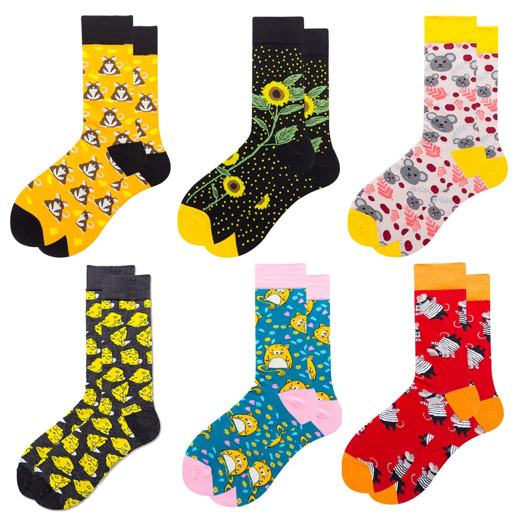 DOIAESKV Novelty Happy Funny Men Geometric Socks Cotton Men Hip Hop Corn Avocado Bird Fish Sock Streetwear Skateboard Socks