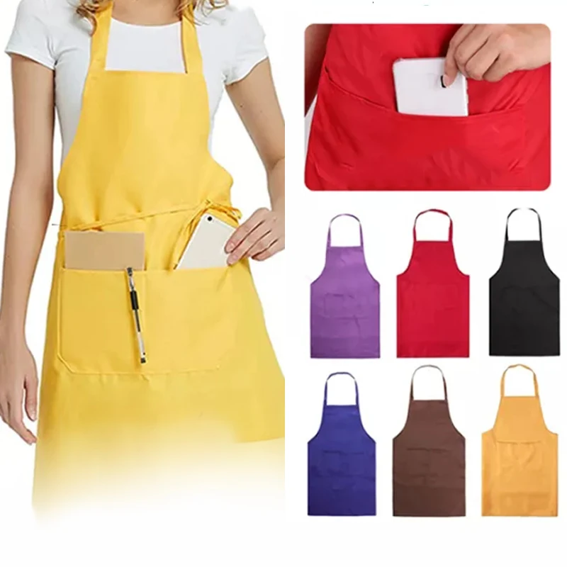 Kitchen Aprons Adjustable Women Men Cooking Apron for Chef Waiter BBQ Hairdresser Adult Aprons with Pocket Pure Color