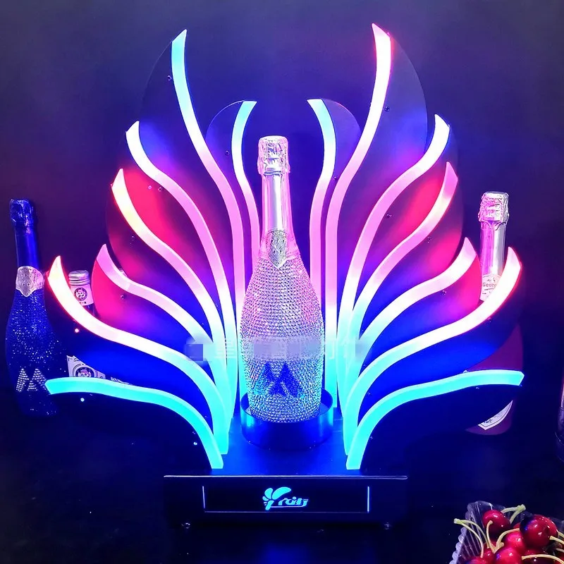 

Peacock Tail LED Luminous Wine Bottle Holder Rechargeable Champagne Cocktail Whisky Drinkware Holder For Disco Party Nightclub