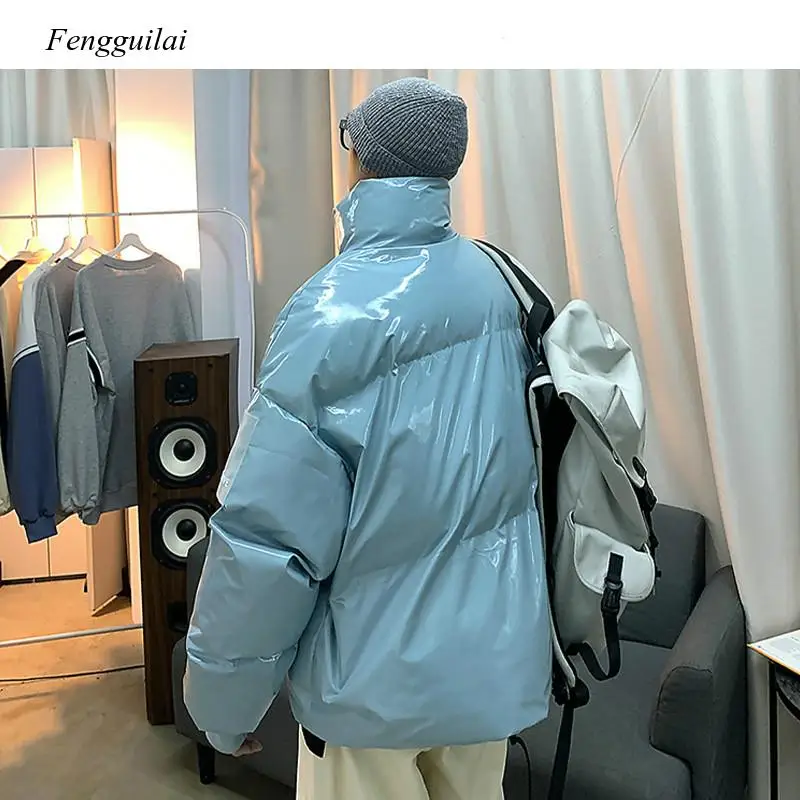 Streetwear Hip Hop Blue Winter Bubble Coat 2020 Mens Harajuku Warm Parka Male Korean Fashions Puffer Jacket