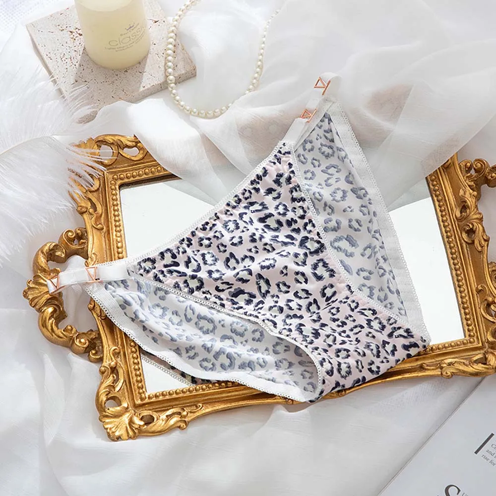 Cinturón fino con hebilla de Metal para mujer, bragas de seda de hielo sin costuras, ropa interior Sexy con estampado de leopardo y fresa, ropa