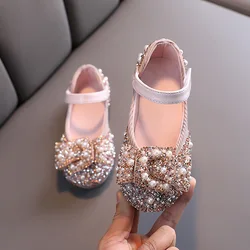 Zapatos con diamantes de imitación y perlas para niños, calzado de princesa brillante para bebés, fiesta y boda, D487, novedad de 2023