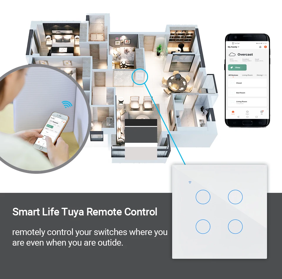 NEW WiFi Smart Light Switch RF433 Transmitter Switch Smart Life Tuya App Control Works with Alexa Google Home 2/3 Way