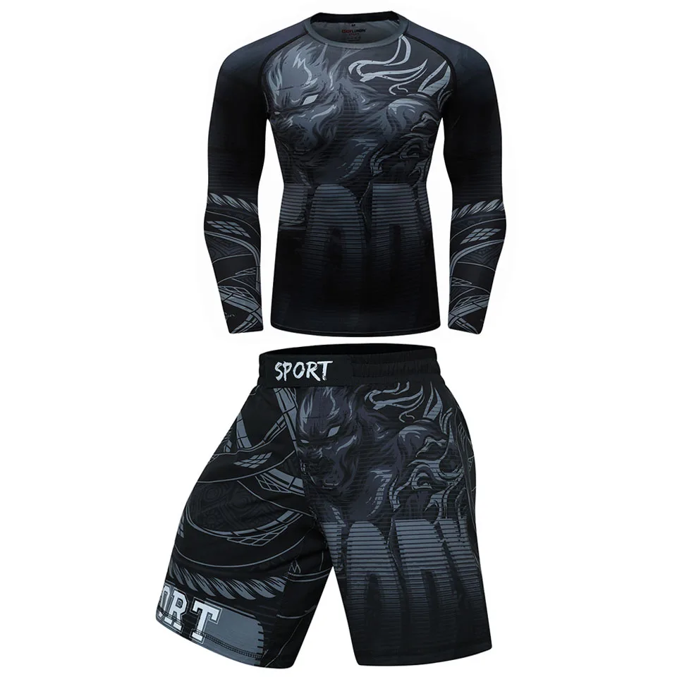 Odzież MMA zestaw bokserski kompresyjne spodnie z dżerseju 3D Print Rashguard Bjj Kickboxing t-shirty spodnie spodenki Muay Thai MMA Fightwear
