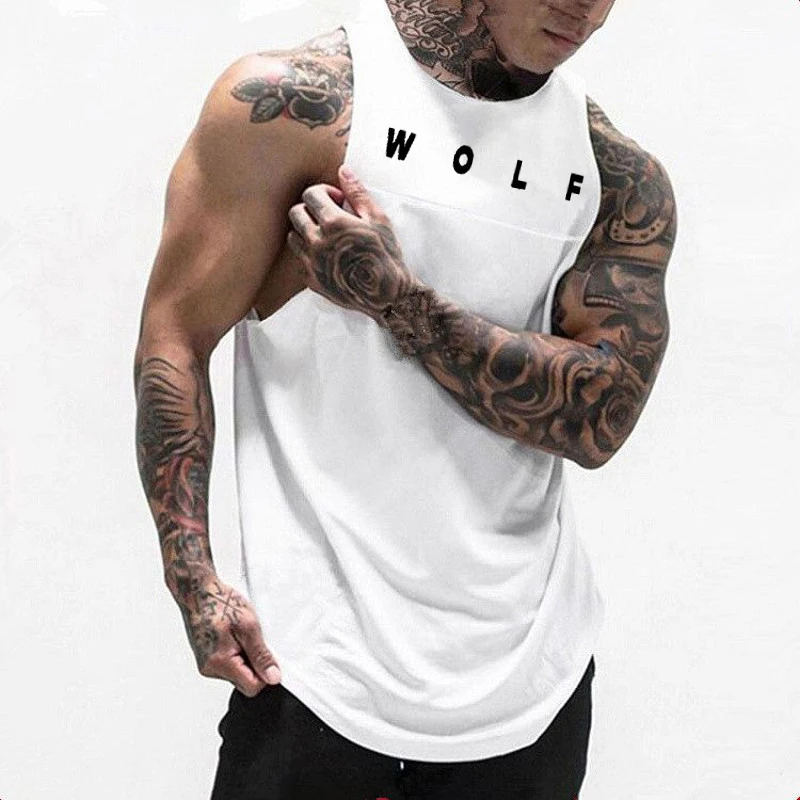 European And American Men\'s Fitness Sleeveless Running Sports GYM Stitching Waistcoat WOLF Vest Hot in Summer