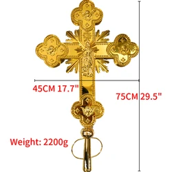 HTISOK Luxury Orthodox Cross Zinc Alloy Gold Plated Cross 29.5In Solid Religious Art Church Home Faith Decor Gift