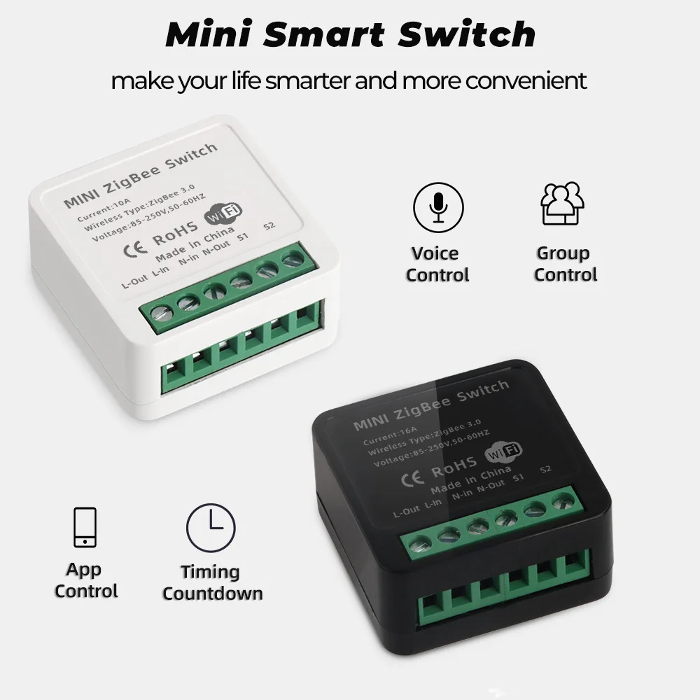 Smart Life Zigbee Mini Breaker, interruptor de encendido y apagado de 2 vías, interruptor de Control Dual de escalera, Compatible con Alexa y Google Home