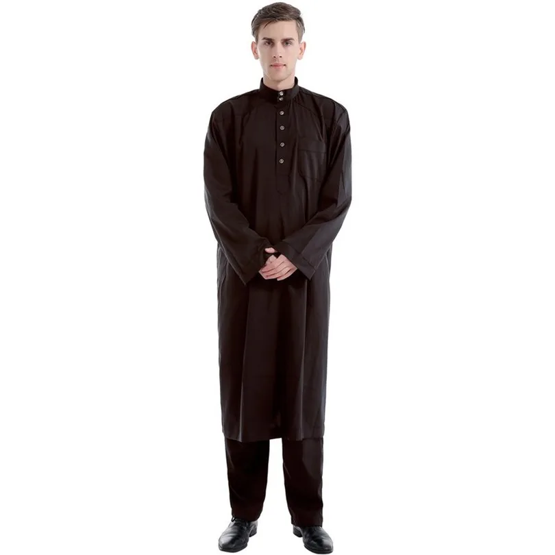 Islamitische Kleding Mannen Moslim Gewaad Arabische Thobe Ramadan Kostuums Effen Arabisch Pakistan Saoedi-Arabië Abaya Mannelijke Volledige Mouw Nationale