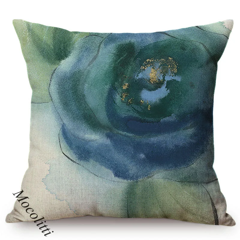Modern Art Gilding Growth Navy Blue Pastel Flower Elegant Home Decor Throw Pillow Case Luxury Cotton Linen Cushion Cover cojines