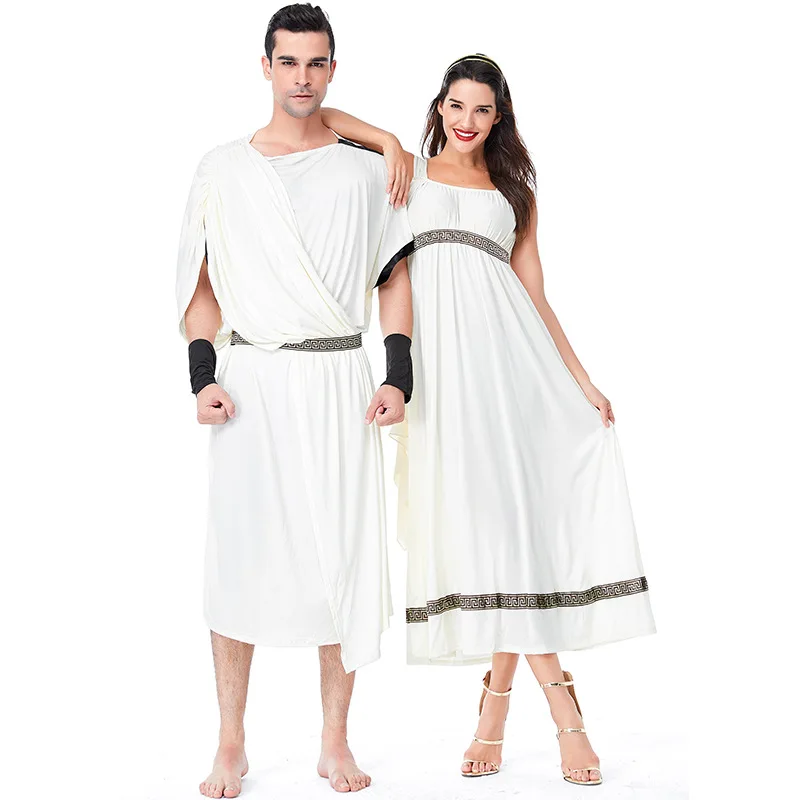 

Coldker Couple Set Halloween Costume White Greek Goddess Dress For Women Medieval Costume Roman Solider Party Fancy Dress