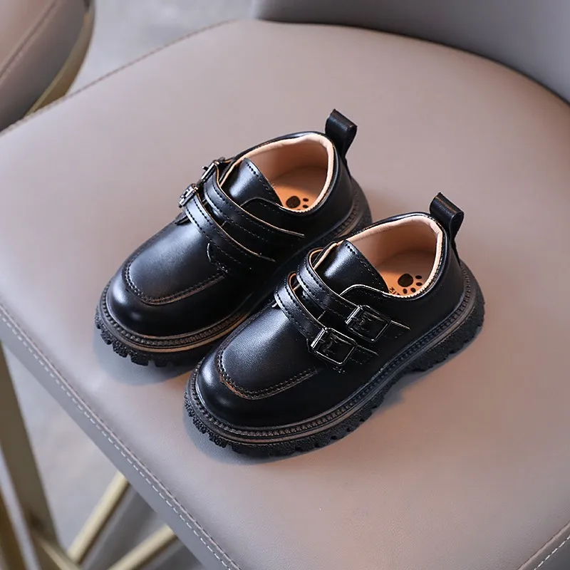 Kids Autumn Leather Shoes Casual Leisure School Boys Girls Single Shoe Size 21-30 Toddler Black Brown Round Toe Childern Shoe