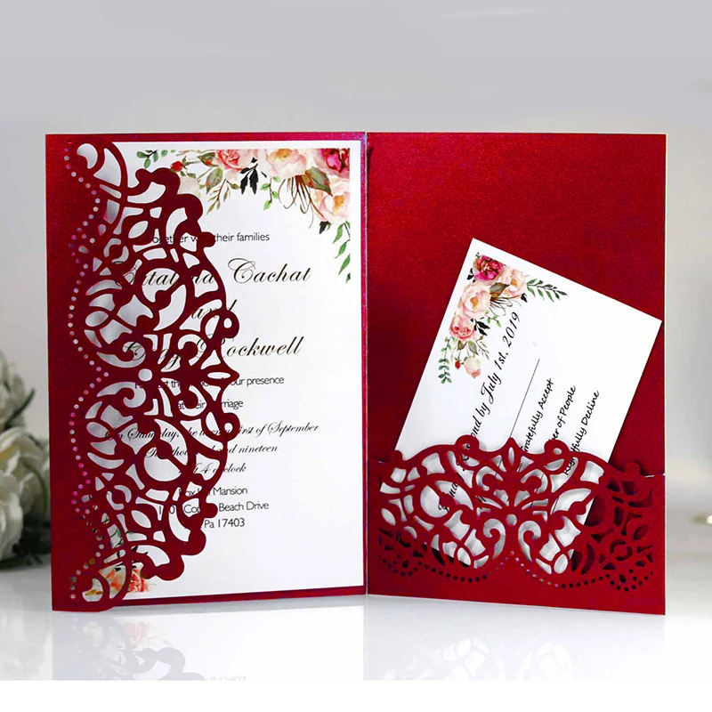 50pcs Hollow Elegant Laser Cut Wedding Invitation Card Greeting Card Customize Business With RSVP Card Party Wedding Decoration