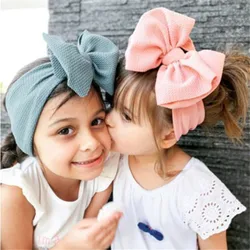 2021 Baby Accessories Infant Baby Girl Cute Bow Headband Newborn Solid Headwear Headdress Nylon Elastic Hair Band Gifts Props