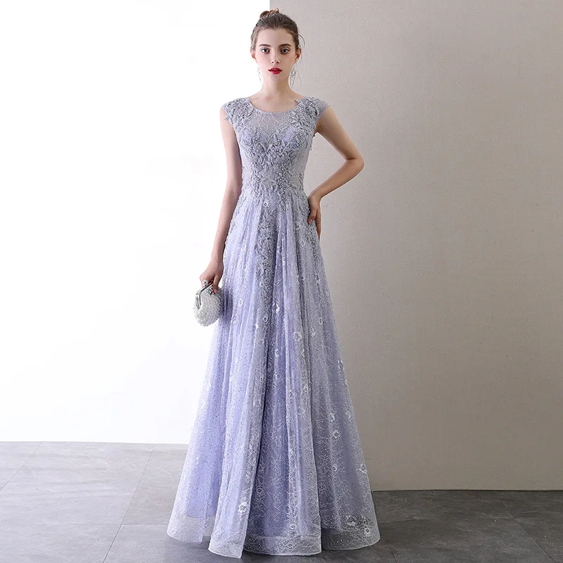 Beauty-Emily High-end fantasy Evening Dresses For woman Long Luxury Party Gowns O Neck Lace Beading Prom Dress 2020 New Elegant