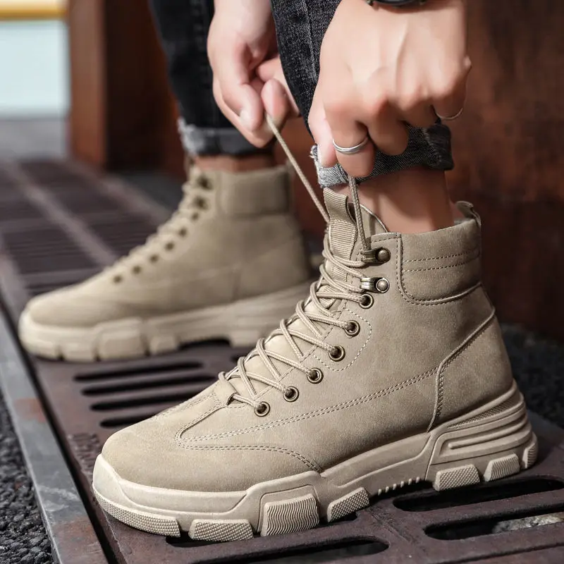 Autumn High Top shoes Boots Men\'s British Style Rankle Boot Korean Fashion Winter Men Casual Shoes Leather Tooling Short Boots