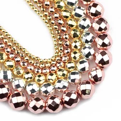 Colore oro rosa, placcato argento, perline di ematite rotonde sfaccettate pietra naturale 2 ~ 10mm perline sciolte collana di gioielli che fanno fai da te