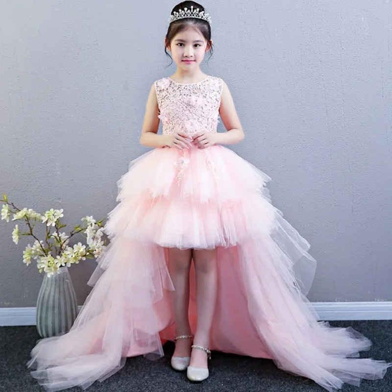 Princess dress girls fluffy wedding dress children dress female model catwalk tail evening dress host piano costume