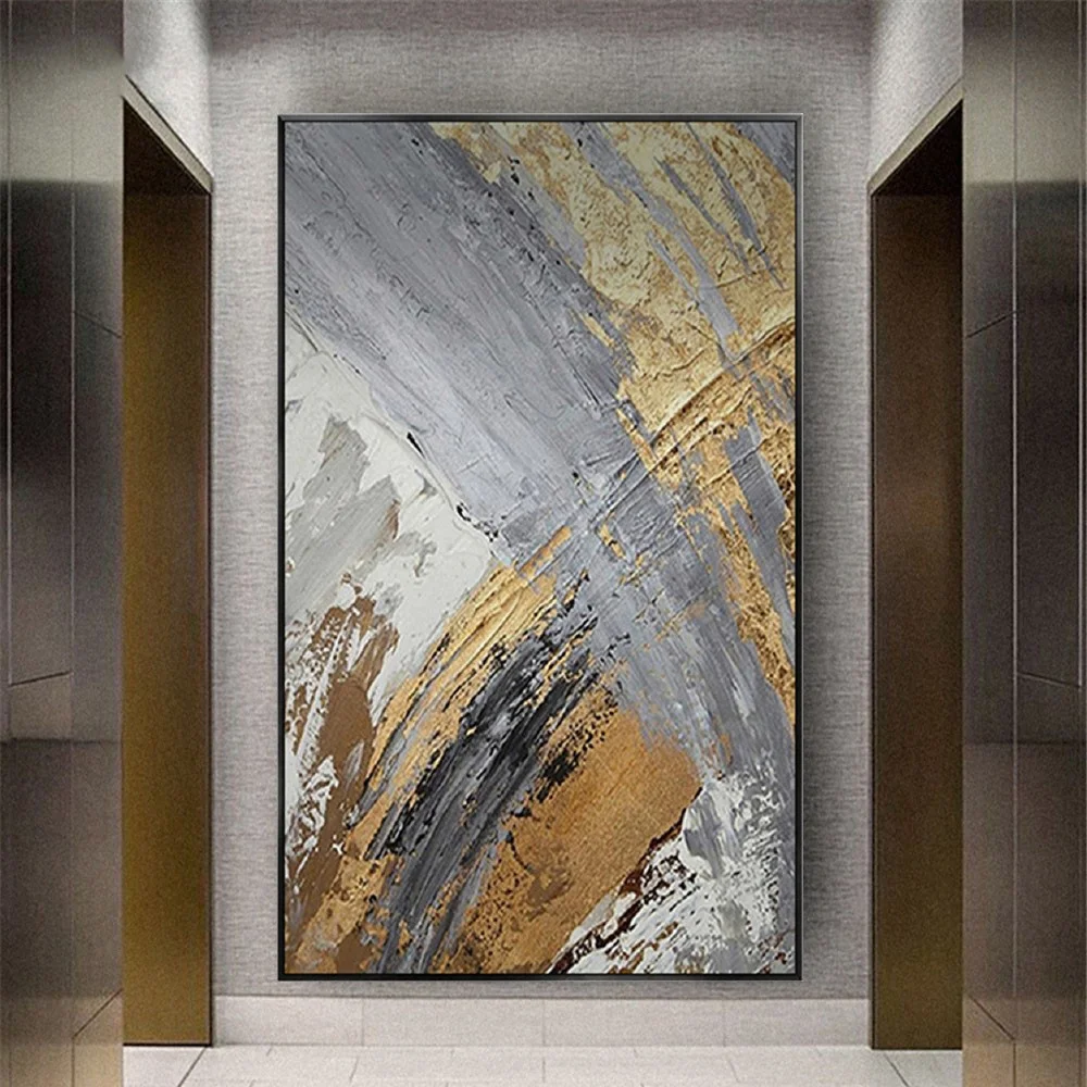 Handmade Gold Abstract Line Wall Art Modern Thick Oil Paintings On Canvas Handpainted Scraper Textured Wall Painting Decor Art