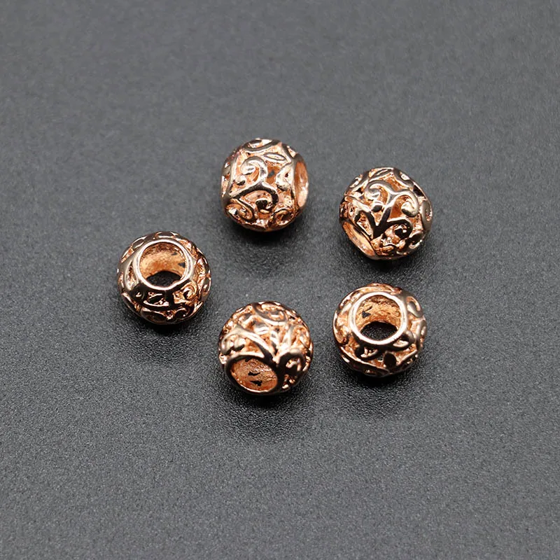 Mibrow 10pcs Rose Gold Color Round European 5mm Big Hole Charm Beads Spacer Charm Bead for DIY Bracelet Jewelry Making Findings