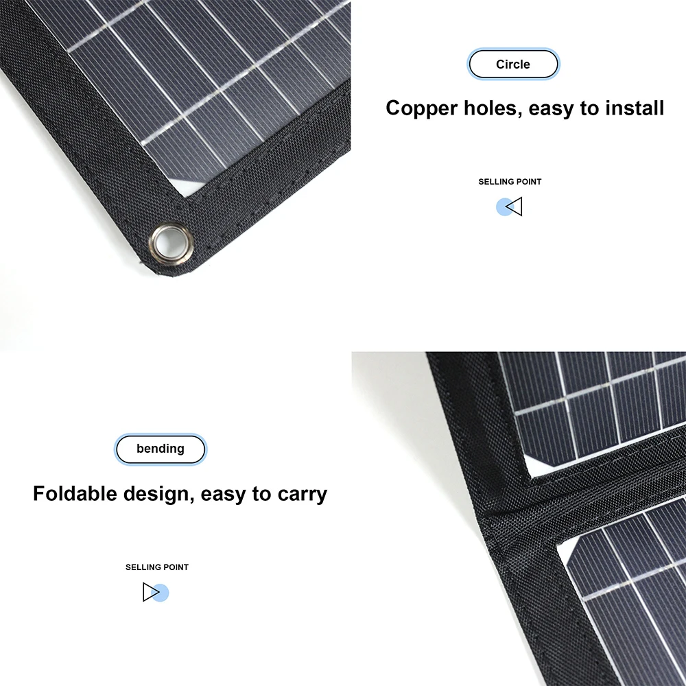 18V 28W Foldable Solar Panel USB Waterproof  Portable Monocrystalline Outdoor Solar Charger for 12V Battery/Mobile/Power Bank