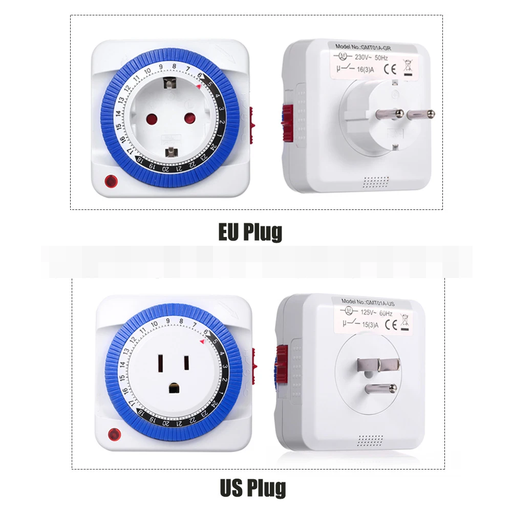 Mechanical 15 Minutes-24 Hours Timer Switch Mounted Grounding Programmable Smart Countdown Switch Socket Indoor Auto Power off