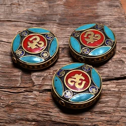 TZA04 Nepal Handmade Tibetan Colorful Clay Round Brass Buddhism DIY Beads To Make Jewelry Bracelets Six-Word Mantra ॐ OM