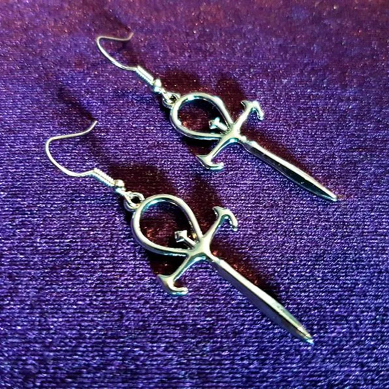 Goth Vampire Ankh Earrings Occult Gothic Dracula Pendant Symbol Original Grunge Punk Jewelry Women Gift Fashion Charm Statement