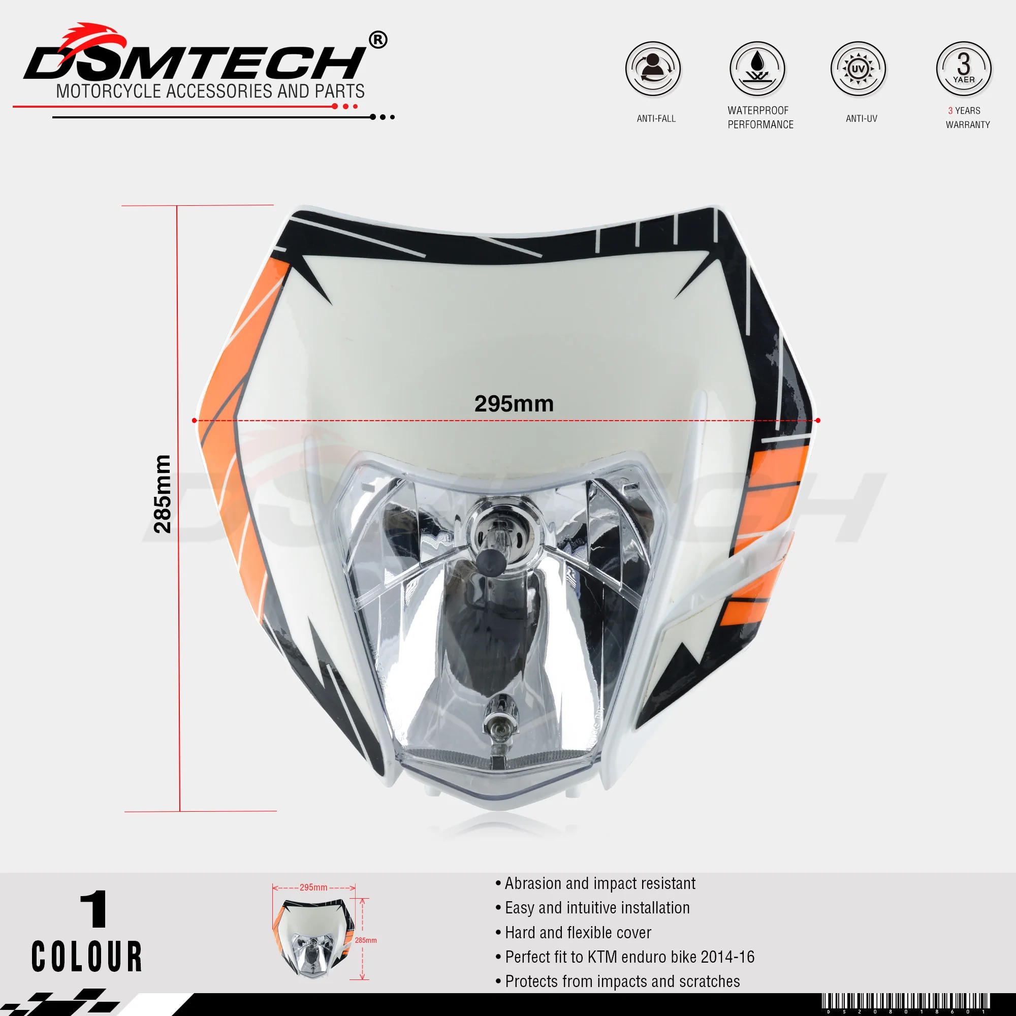 DSMTECH Headlight Headlamp With Sticker For KTM SX F EXC XCF SMR 2014 2015 2016 Motorcycle Dirt Bike MX Enduro Supermoto