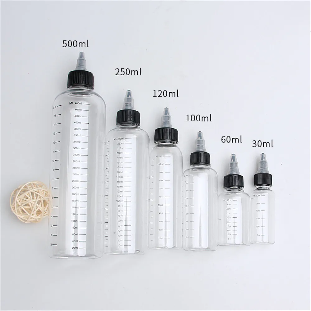 30ml/60ml/100ml/120ml/250ml Plastic Pet E Juice Liquid Capacity Dropper Bottles Twist Top Cap Tattoo Pigment Ink Containers