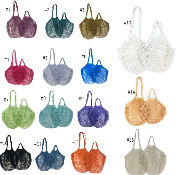 

100pcs Shopping Bags Handbag Shopper Tote Mesh Net Woven Cotton Pouch String Reusable Fruit Storage Bag Vegetables Organizer SN