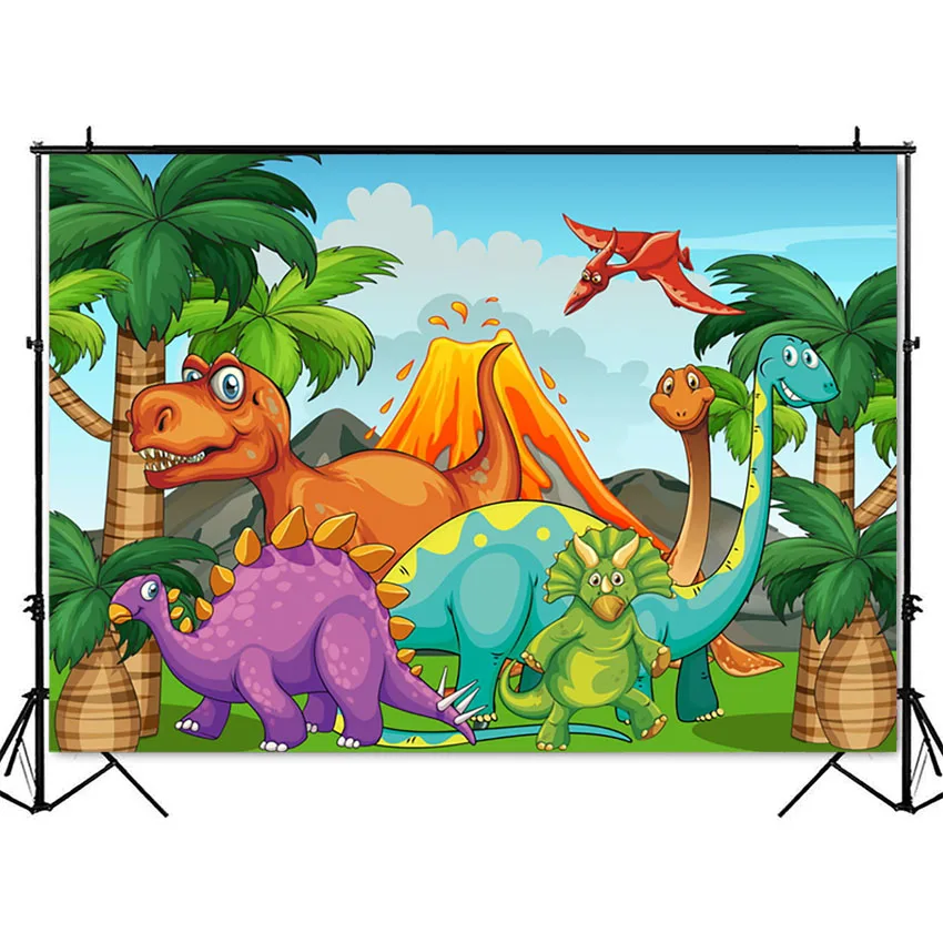 Pano de fundo para festa de aniversário infantil, decoração de desenhos animados, dinossauro, floresta, nuvens, céu, chá de bebê, fundo de fotos, estúdio personalizado