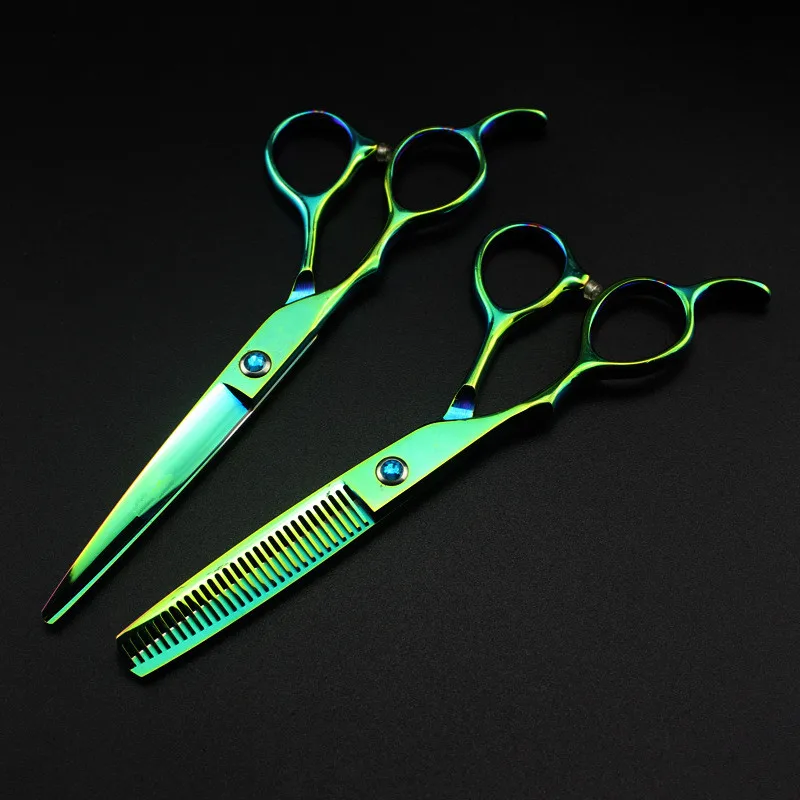 professional Japan 440c left handed 6 '' green hair scissors haircut thinning barber makas cutting shears hairdresser scissors