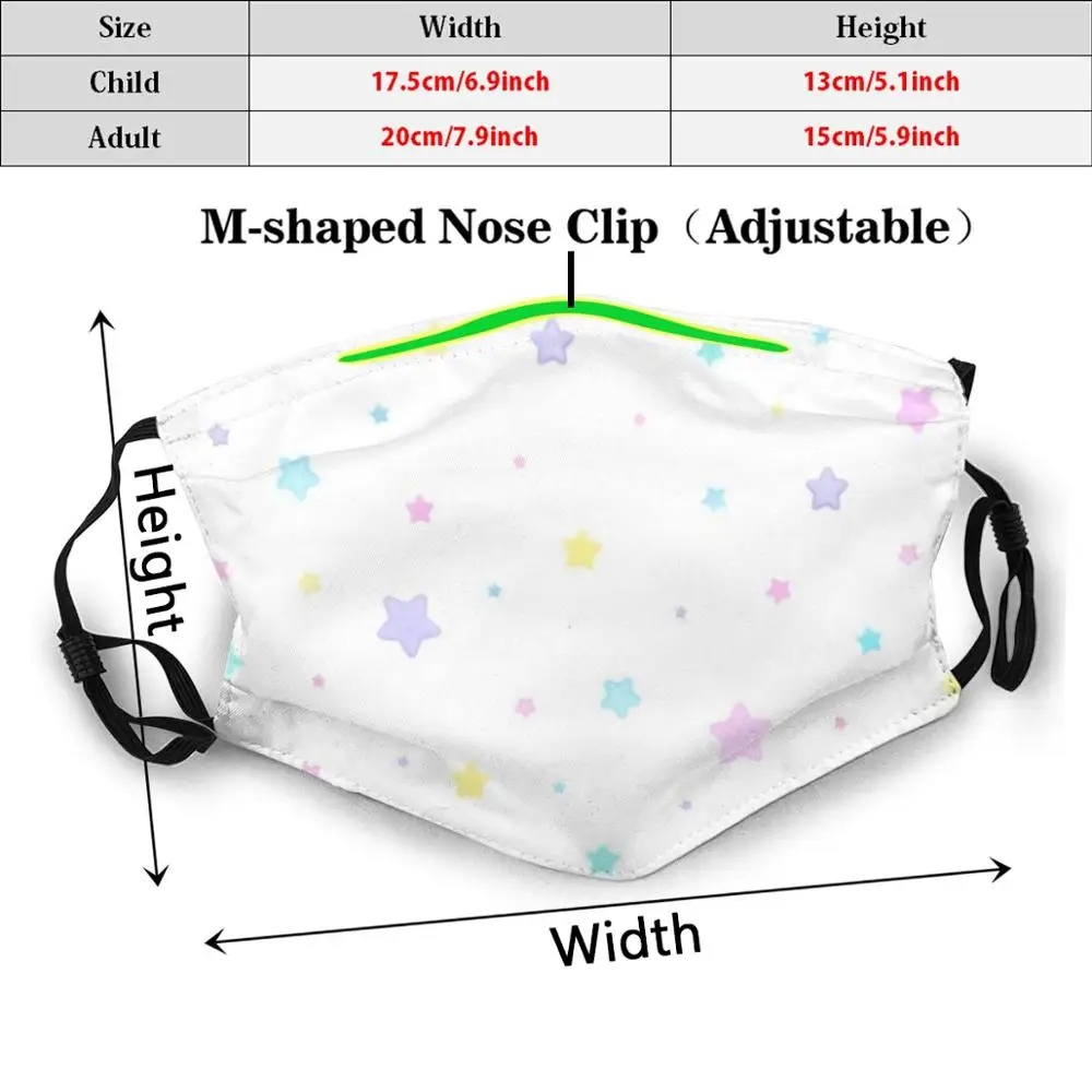 부드러운 파스텔 별 (흰색) 인쇄 세척 가능한 필터 먼지 방지 입 마스크 파스텔 별 귀여운 카와이 스패크 요정 Kei 요정 Kei