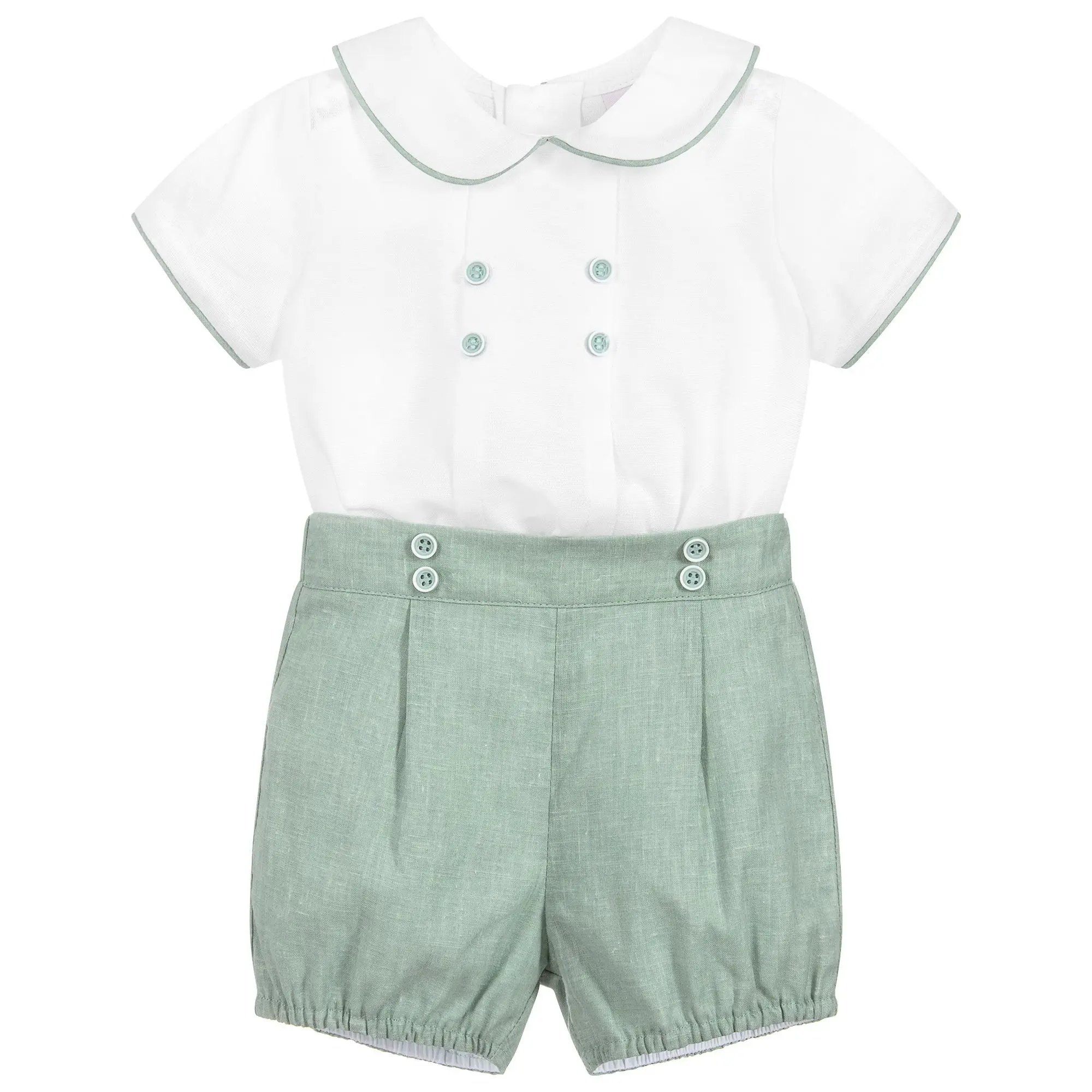 Baby Boys Toddler Suit White Shirt Green Shorts Brother Sister Matching Clothes Set Wedding Outfit