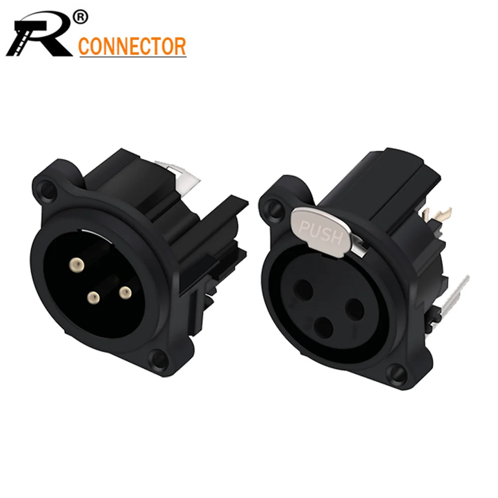 2pair/4pcs XLR connector Black Plastic 3pin XLR Male/Female jack panel mount with PUSH button audio jack speaker plug