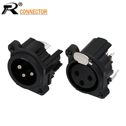 2pair/4pcs XLR connector Black Plastic 3pin XLR Male/Female jack panel mount with PUSH button audio jack speaker plug