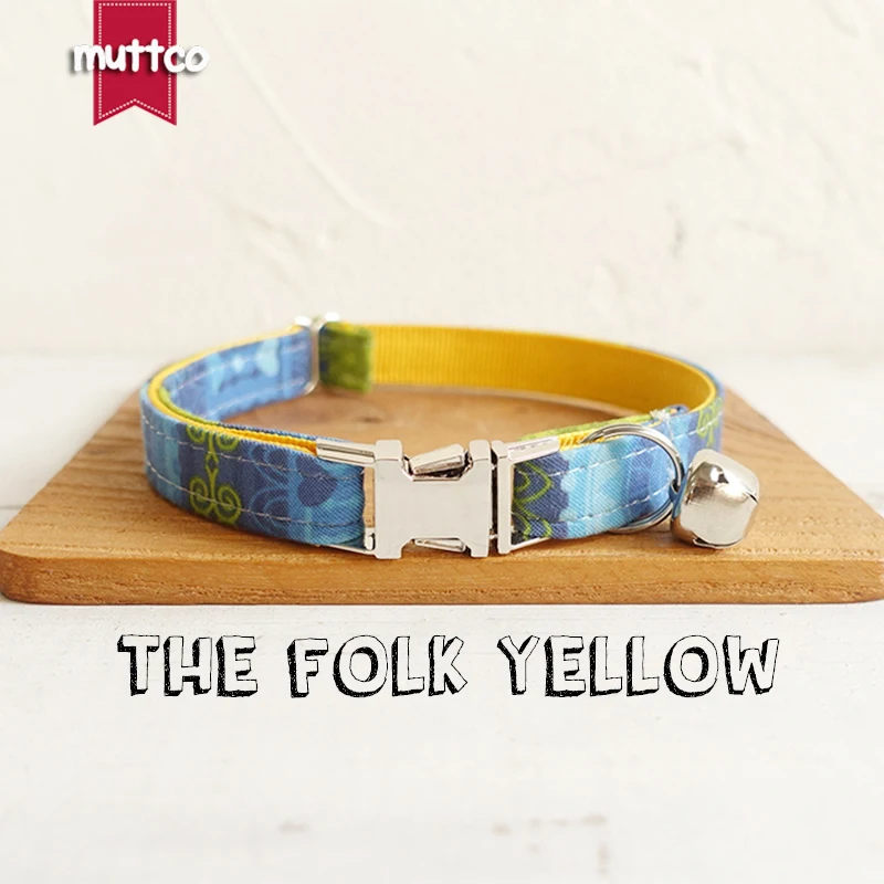 

10pcs/lot MUTTCO Retailing high quality handmade collar with bow tie THE FOLK YELLOW cat collar 2 sizes UCC024