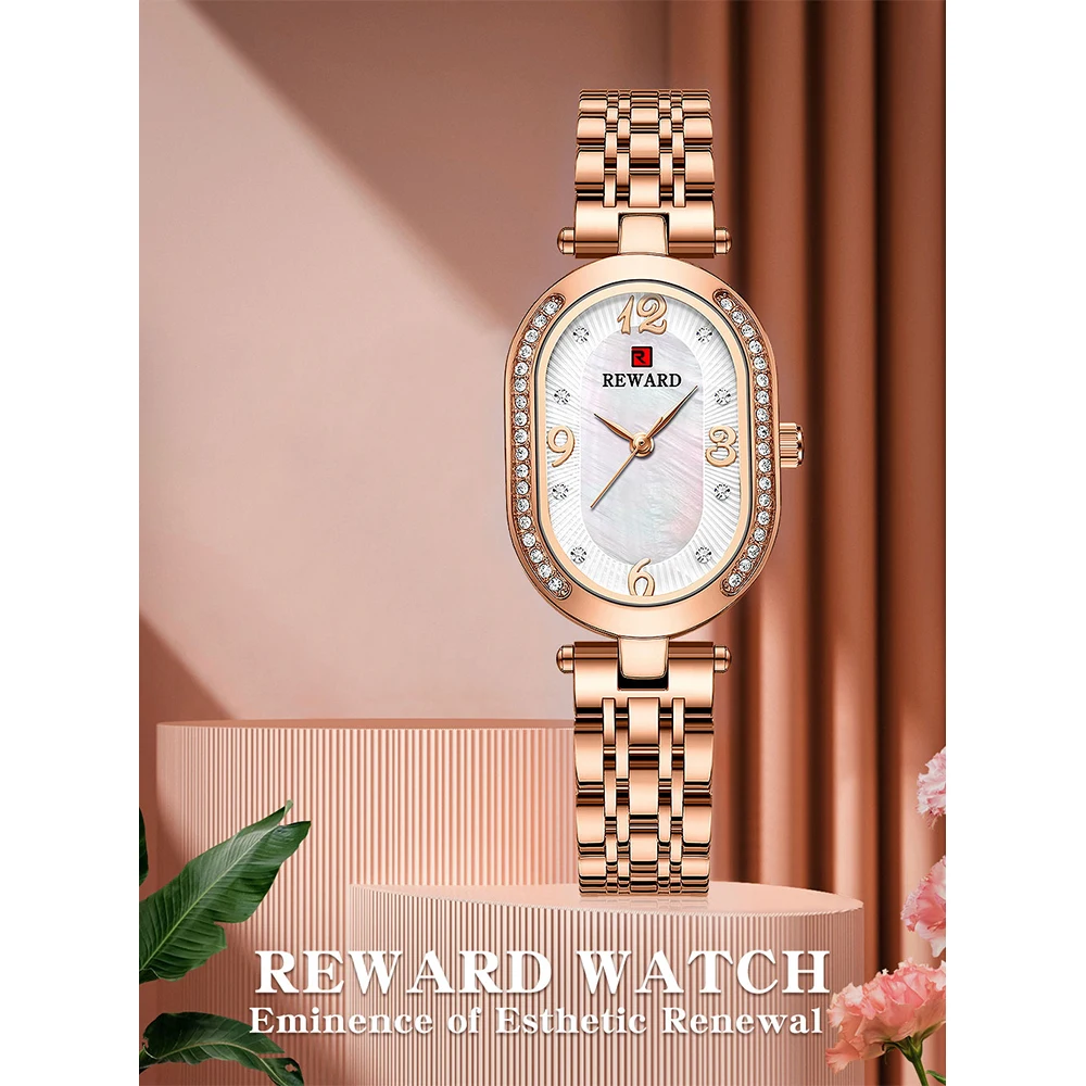 REWARD Rose Gold Women Wristwatch Fashion Luxury Ultra-Thin Quartz Watches Stainless Steel Strap Gift for Ladies Girl