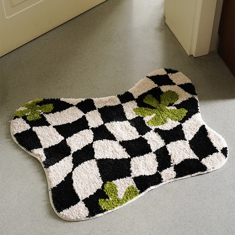Irregular Grids Bathroom Mat Soft Fluffy Entrance Carpet Area Floor Pad Doormat Bedroom Aesthetic Home Room Decor 55x70cm