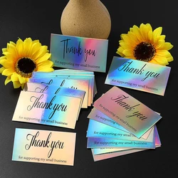 10-50 Pcs Thank You Cards for Supporting My Small Business Holographic Laser Cards Greeting Postcard for Online Retail Shopping