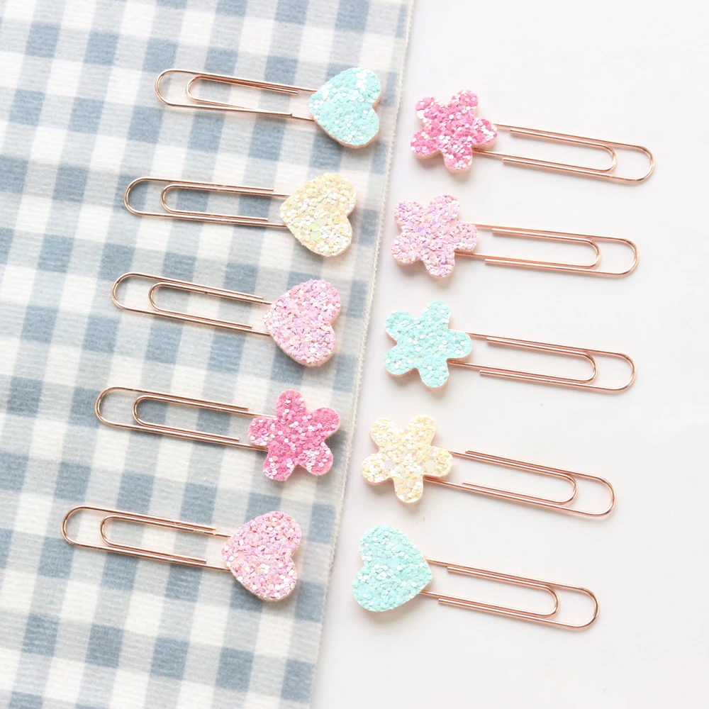 

Domikee cute candy glitter love heart flower office school paper clips bookmark set student girls metal memo clips stationery