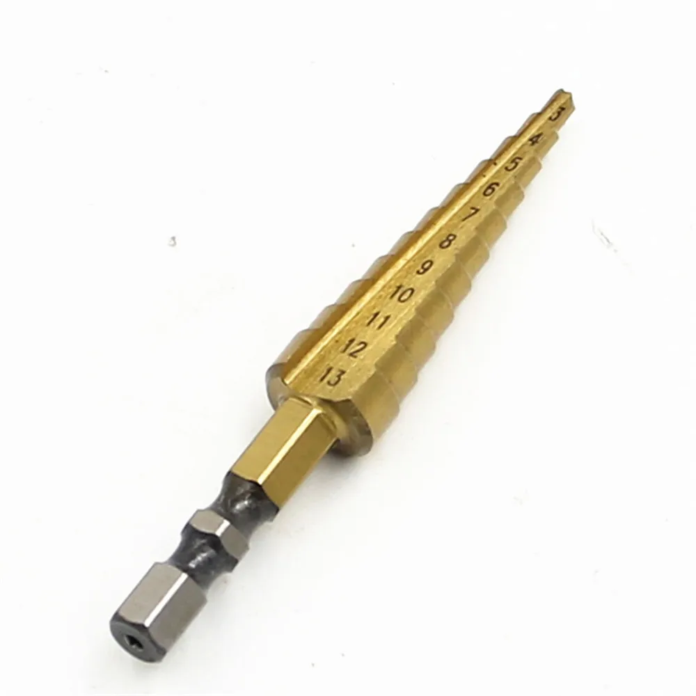Hss brocas graduais 3-13mm, ferramentas elétricas para trabalhar em madeira, haste hexagonal de titânio de perfuração de metal de 1/4"