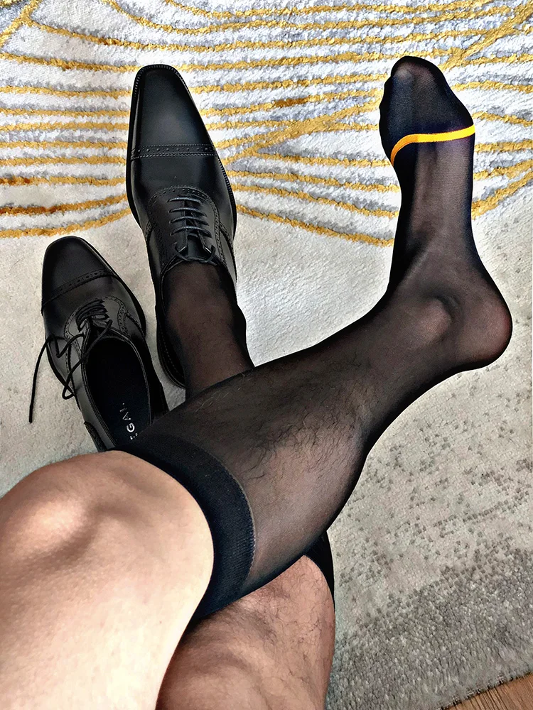 Chaussettes tubulaires transparentes pour hommes, ultra fines, trempées, sexy, affaires, cadeaux